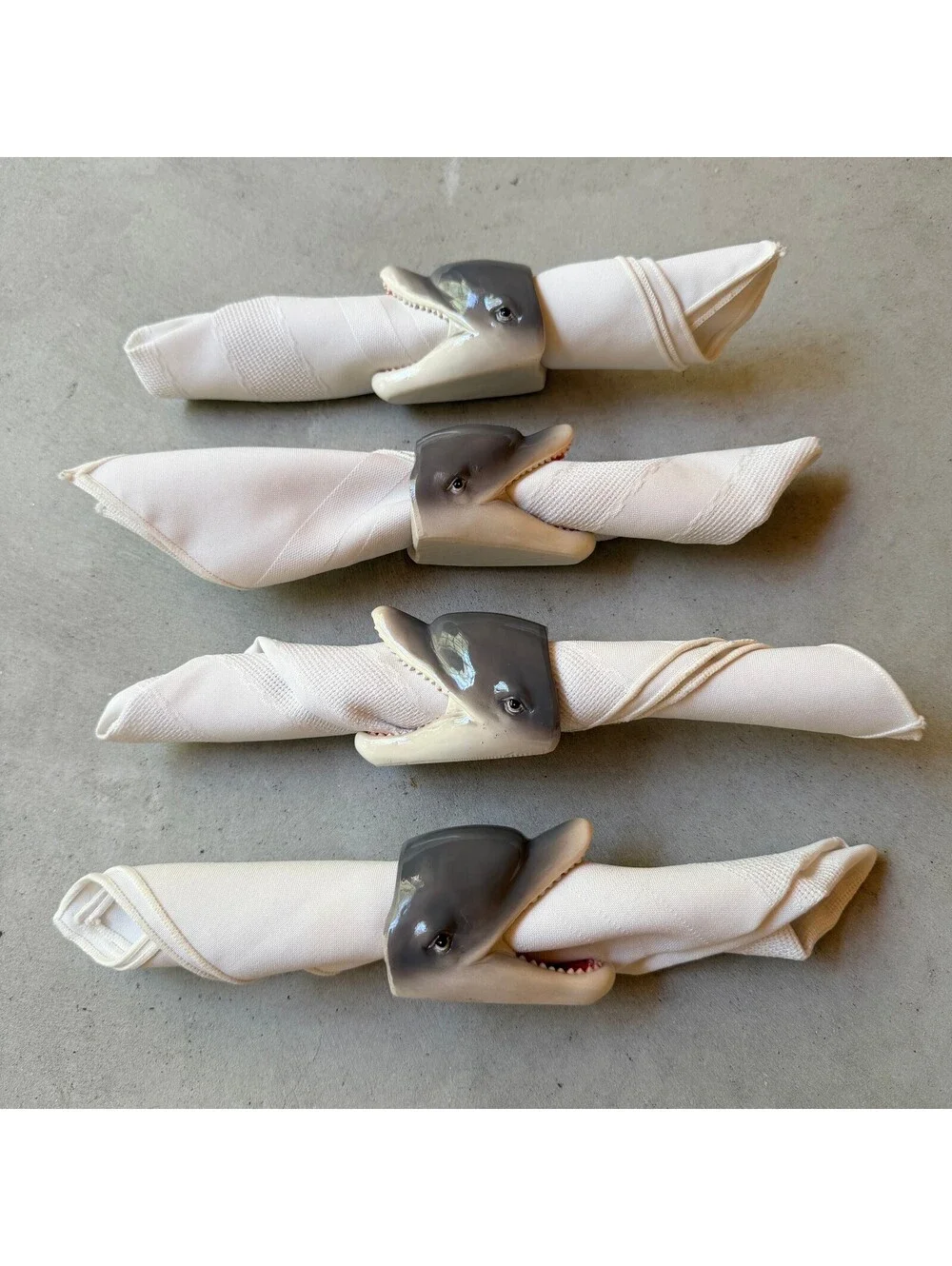 Ceramic Shark Head Napkin Rings Set of Unique Funky Home Decor
